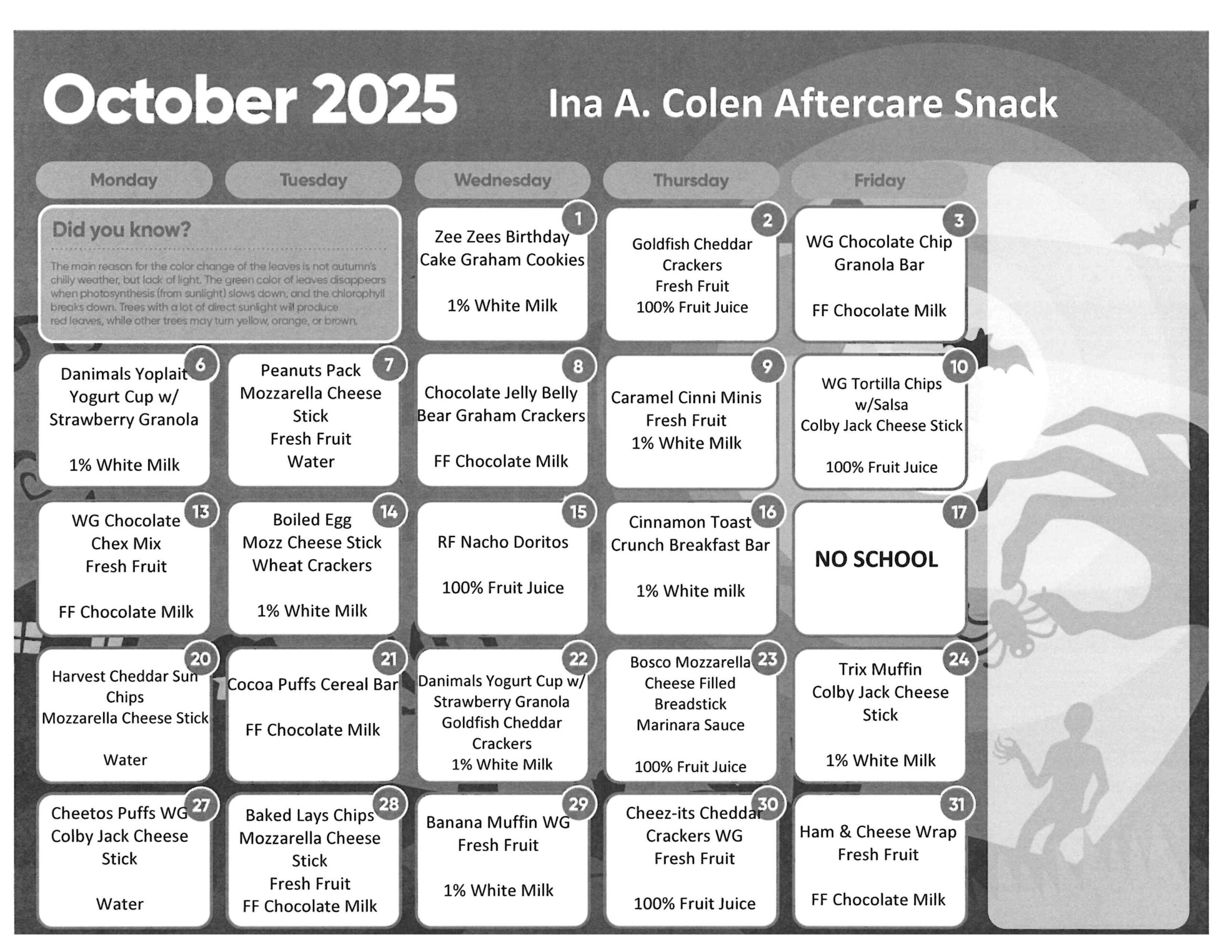 October snack calendar