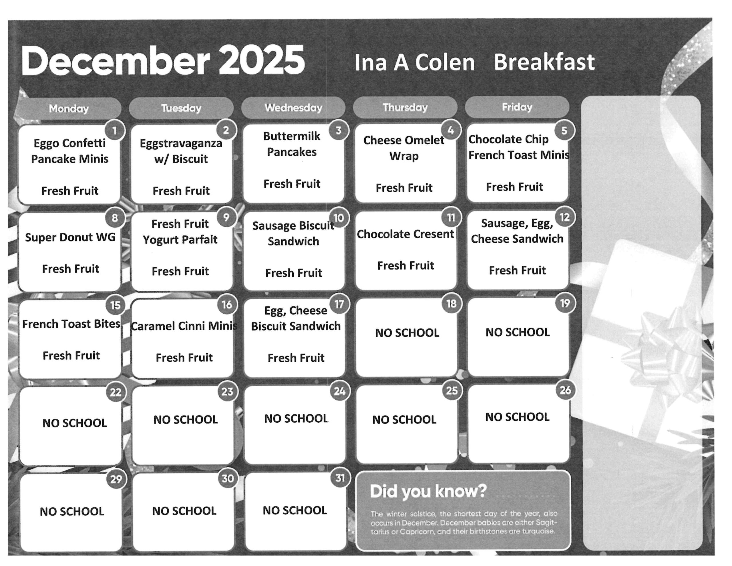 December breakfast calendar