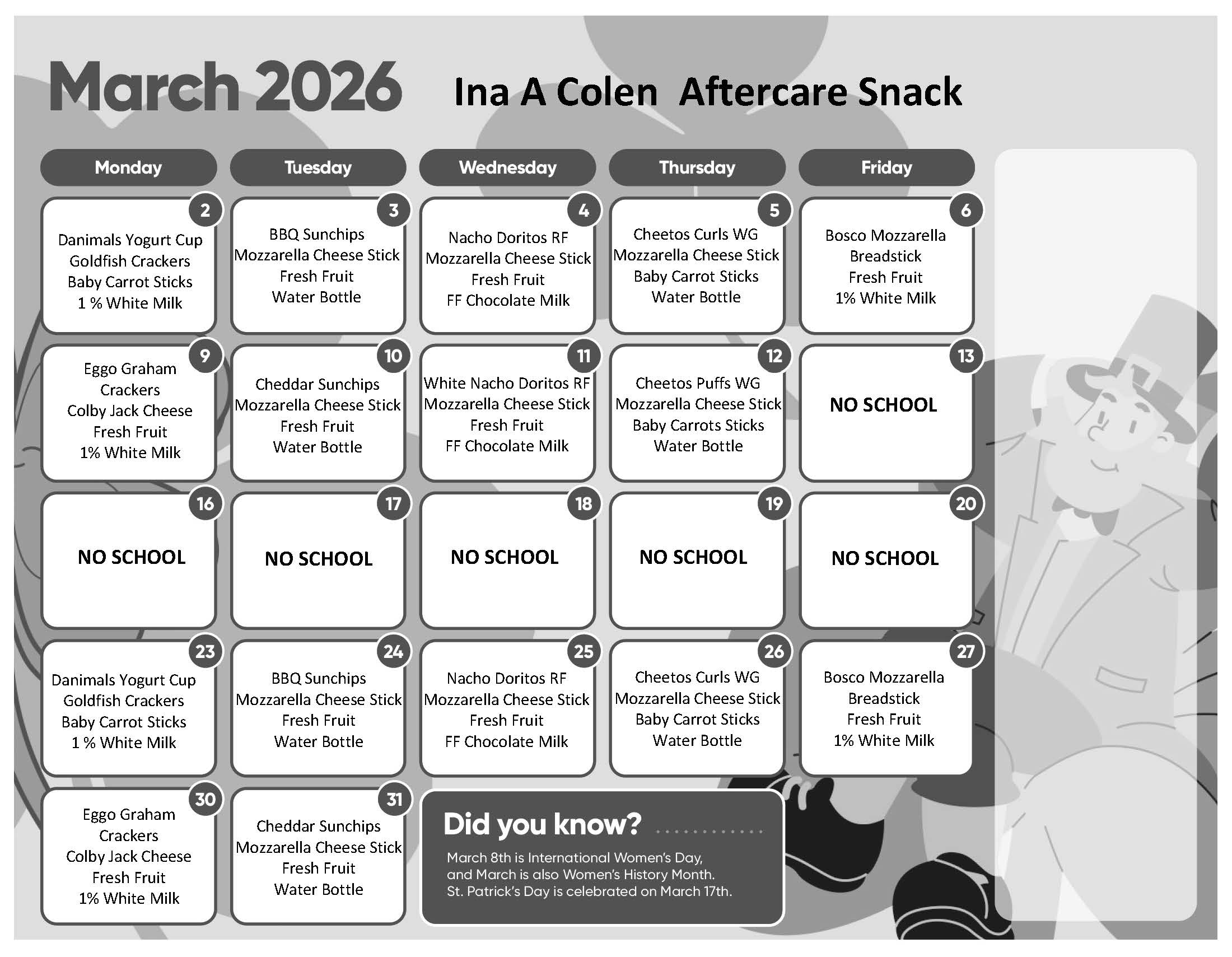 March snack calendar menu