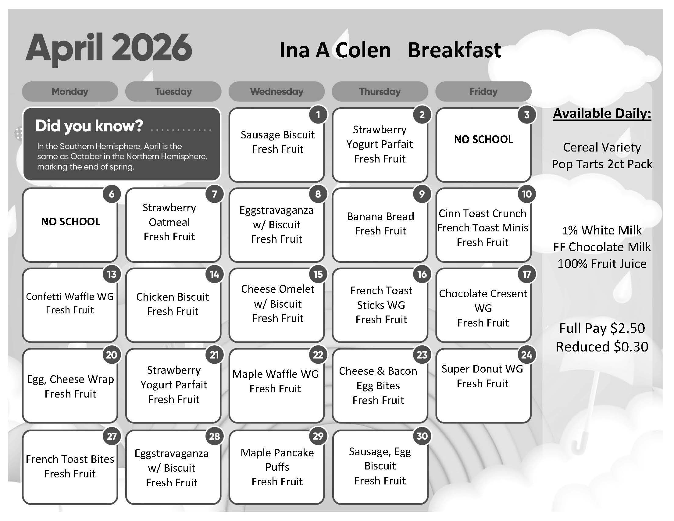 April Breakfast Calendar