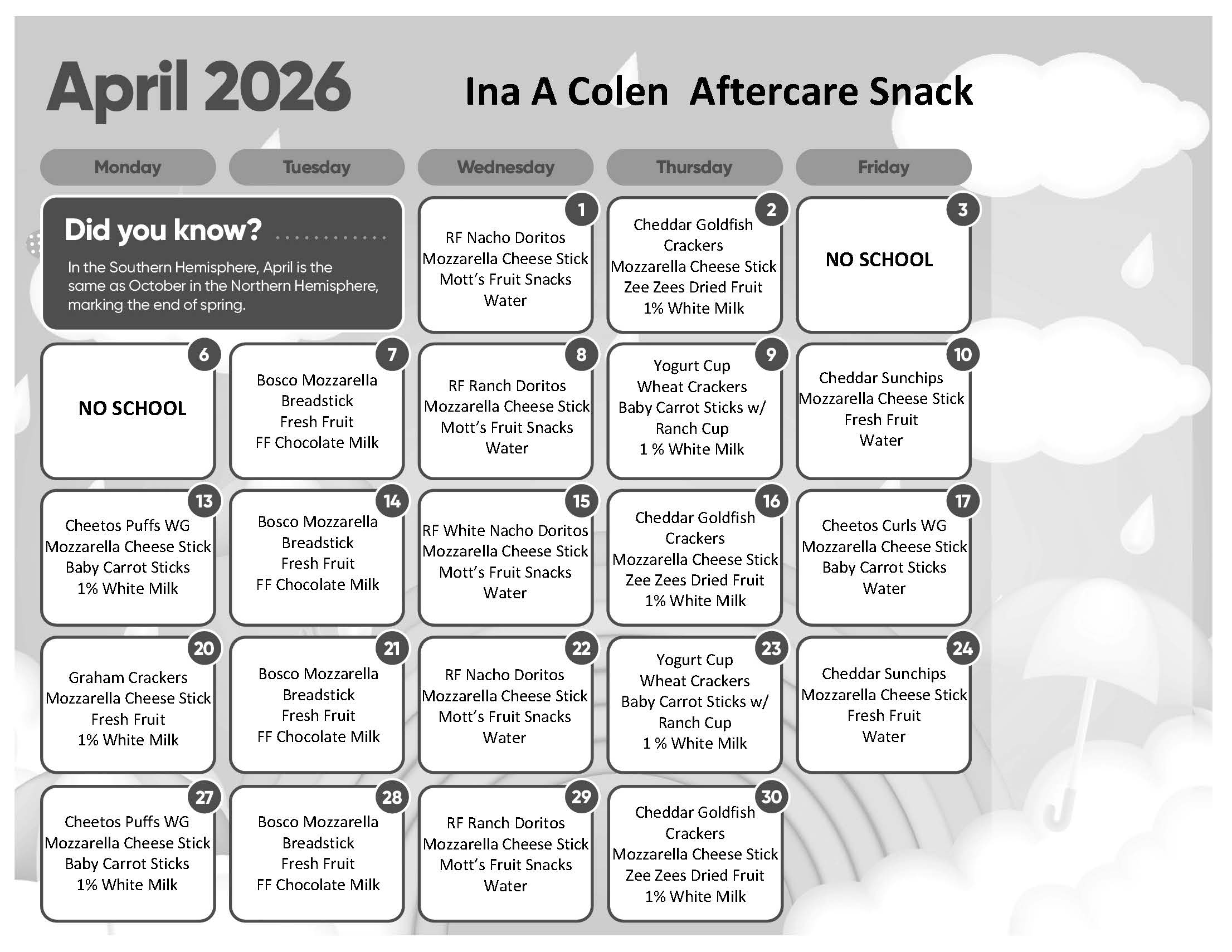 April Snack Calendar