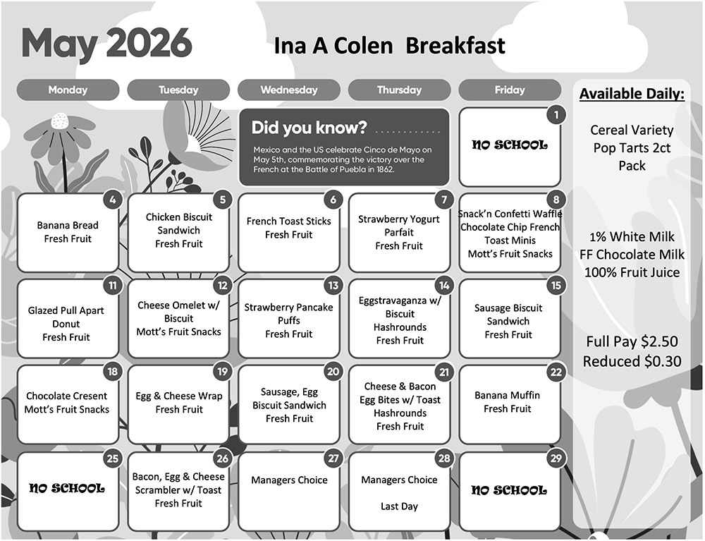 IACA May 2026 Breakfast menu