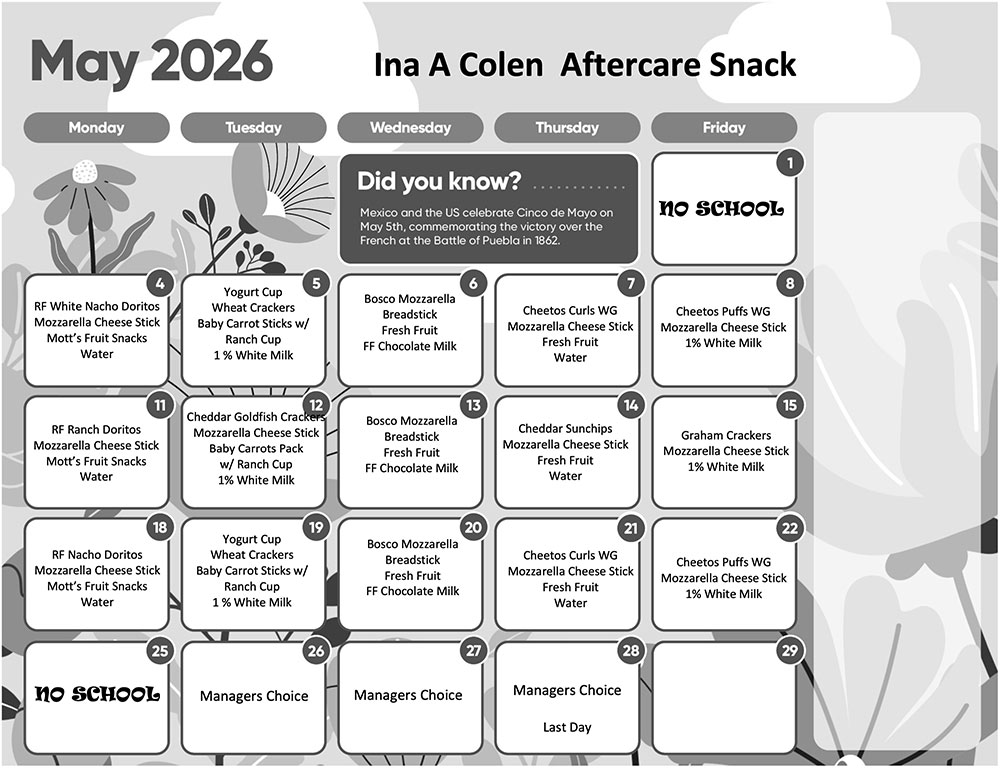 IACA May 2026 Snack menu